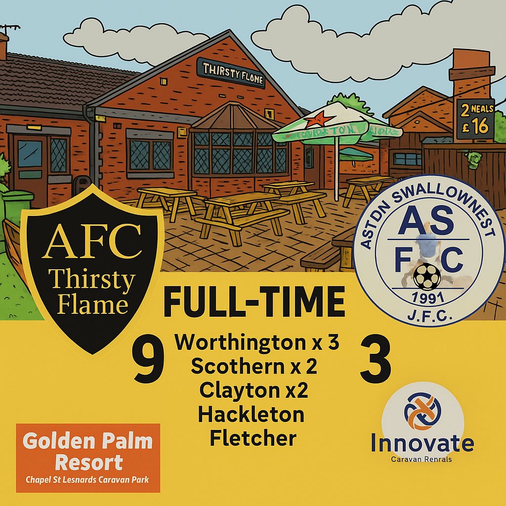 Good day at the office today, dominated from start to finish, credit to Aston, they never gave up

As always thanks to our sponsors 

Bobby’s Brinsworth
CR Smart Repairs
Thirsty Flame Sports Bar
ITG Caravan Rentals
Rotherham Embroidery Services
WC Environmental