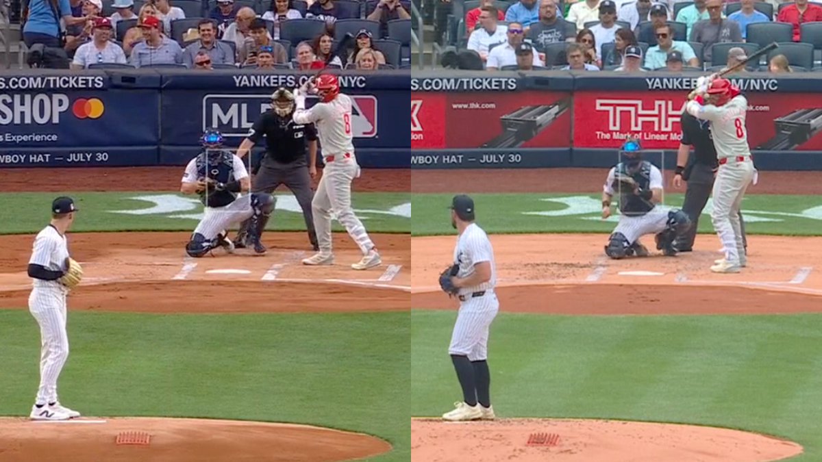 Nick Castellanos' batting stance, start of Yankees series (L) vs. today (R)

Hit a HR off Rodón