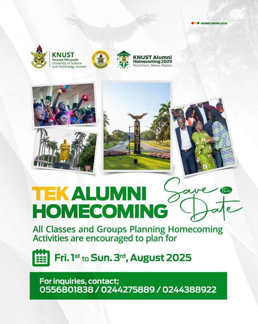 Knust360vibes's tweet image. 𝐓𝐄𝐊 𝐀𝐋𝐔𝐌𝐍𝐈 𝐇𝐎𝐌𝐄𝐂𝐎𝐌𝐈𝐍𝐆
🗓️Friday, 1st, -Sunday,3rd,August
#TekAlumniHomecoming
