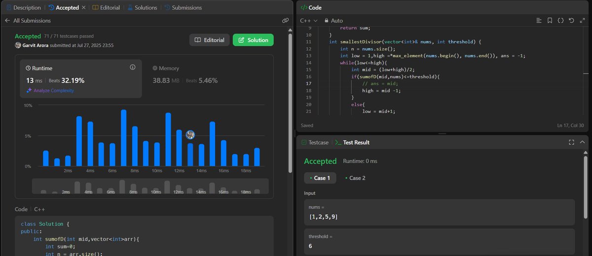 Q - Smallest Divisor in the Given Array

Day - 21/100