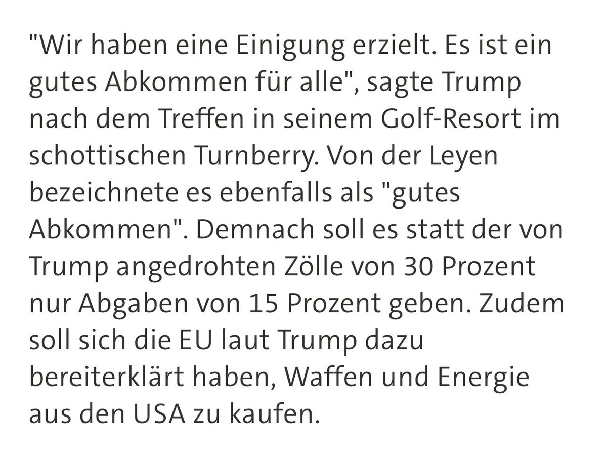 freddyerstrecht's tweet image. Die EU hat sich mit den USA im Handelsstreit mit den USA geeinigt. Also viel mehr die USA. Es ist ein gutes Abkommen für die USA. Nicht für die EU und Deutschland.
Da gab es mal einen deutschen Torhüter, der gesagt hätte:
„Die EU und Deutschland brauchen Eier.“