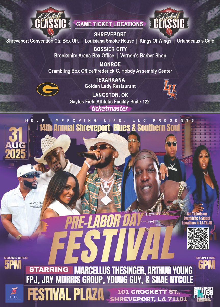 Get your tickets now to see Langston University Lions take on Grambling State University in the Shreveport Kickoff Classic, Saturday, August 30th!! Come see the Langston Lions Marching Band and Grambling State marching band at halftime! ticketmaster.com/shreveport-kic…