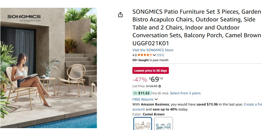 D26585421D's tweet image. ☀️ PATIO FURNITURE DEAL! 47% OFF! 🏖️

Amazon has the SONGMICS Patio Furniture Set (3 Pieces - 2 Acapulco Chairs &amp;amp; Side Table, Camel Brown) on sale for just $69.14! (Originally $129.99!)

amzn.to/4lPbtQQ
ad

#PatioFurniture #OutdoorSeating #BistroSet #AcapulcoChairs…
