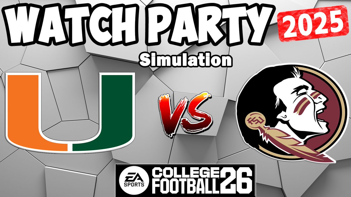 🚨MIAMI VS FLORIDA STATE 🚨

Going LIVE TONIGHT at 9:00PM ET for the Miami Hurricanes vs Florida State virtual game! The Canes are 3-1 after losing to the Gators, but hoping for a strong start to ACC play after the bye week.

youtube.com/watch?v=6OgSaQ…

#CFB26 #GoCanes 🙌
