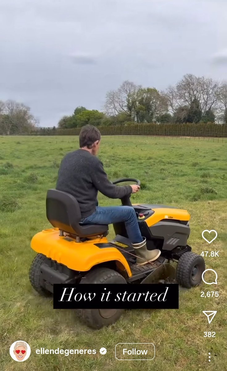 37Lemons's tweet image. Let&apos;s check in on a man living abroad:

Ellen DeGeneres in England

1) what&apos;s up, dude?
2) just a weird wacko wacking weeds...does that look like a female build?...Satanic lighting bolt
3) a little guy on a tractor
4) here&apos;s a throwback to him dressed like Dr. Phil for Halloween