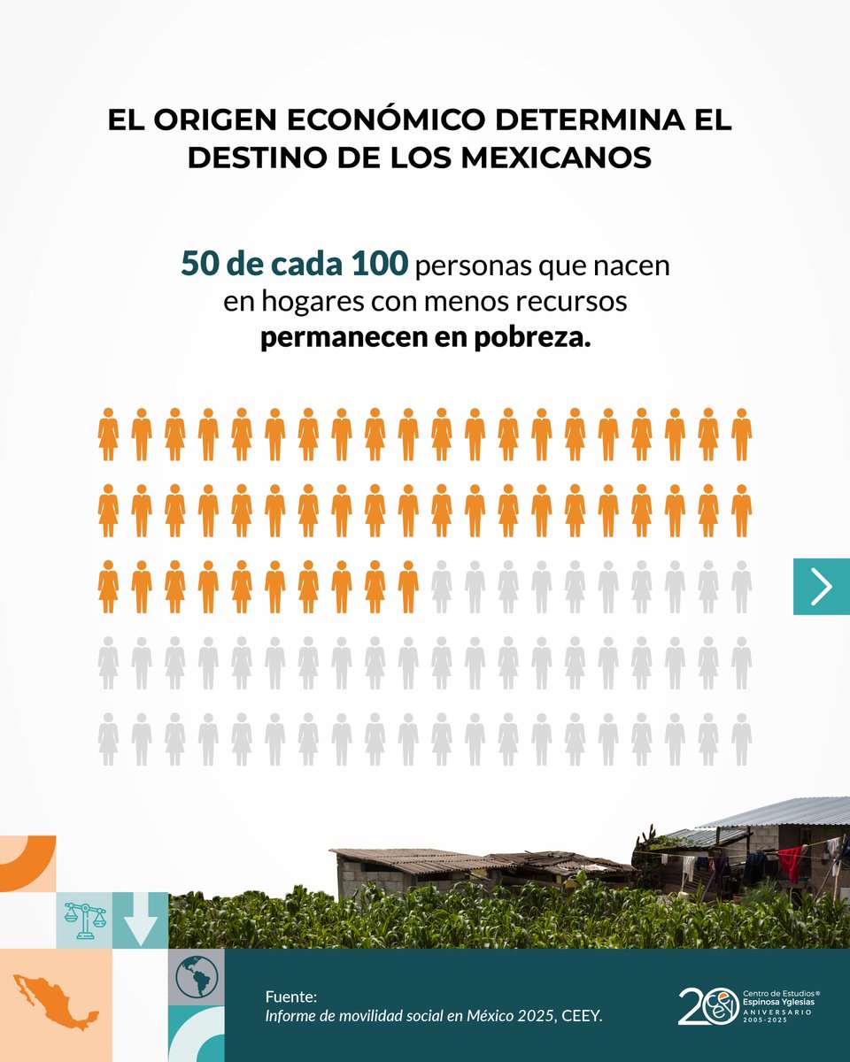 ceeymx's tweet image. Los caminos de la vida no son iguales para todos🛣️❌
↪️🏚️De cada 100 mexicanos que nacen en el nivel más bajo de recursos económicos
↪️😞50 se quedan en el mismo nivel el resto de su vida
Esta es la movilidad social en MX⚖️
🟠Informe #MovilidadSocial2025 bit.ly/informe-movili…