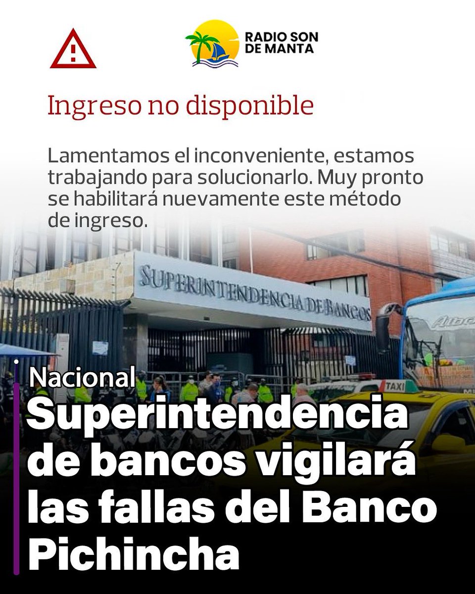 radiosondemanta's tweet image. Superintendencia vigila fallas en la banca móvil del Banco Pichincha.

La Superintendencia de Bancos activó protocolos de supervisión y designó un equipo técnico para monitorear la reciente falla en la banca móvil del Banco Pichincha. Entre la noche del 24 y la mañana del 25 de…