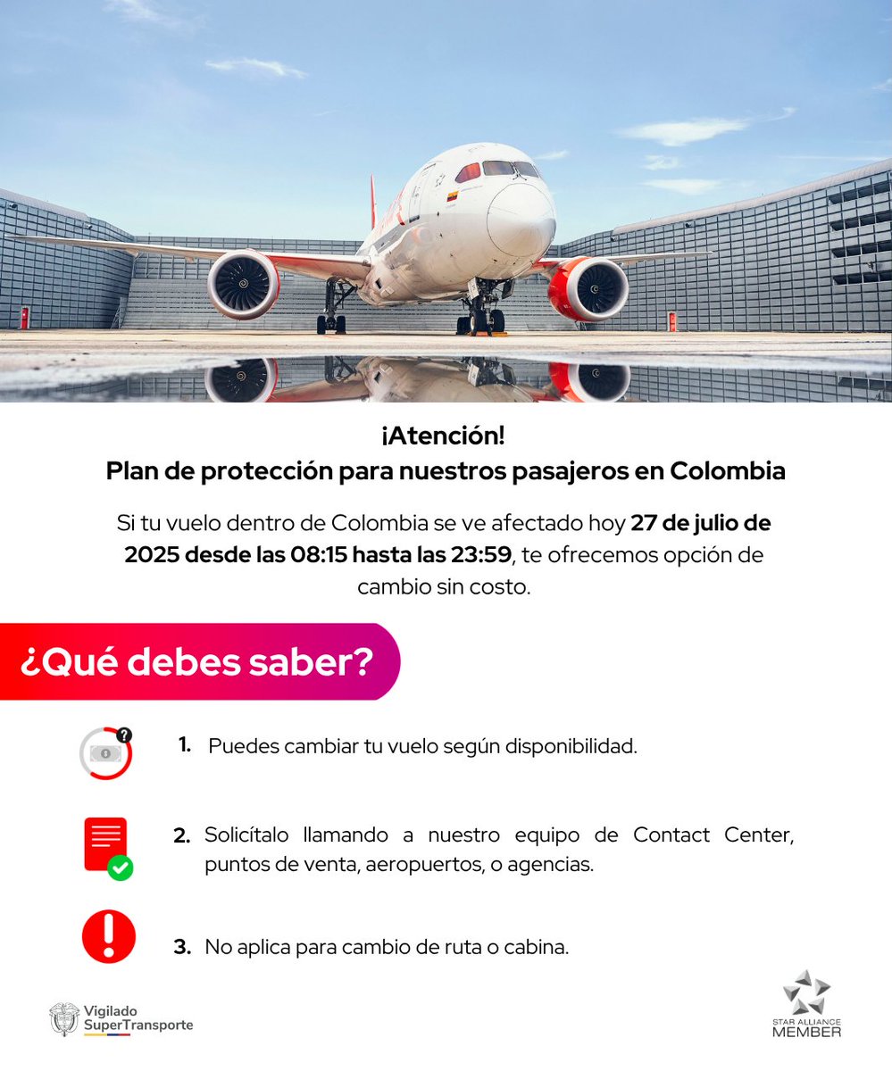 ¡Hola, pasajero! ✈️

Si vuelas dentro de #Colombia y tu itinerario se ve afectado hoy 27 de julio, esta información es para ti. 👇