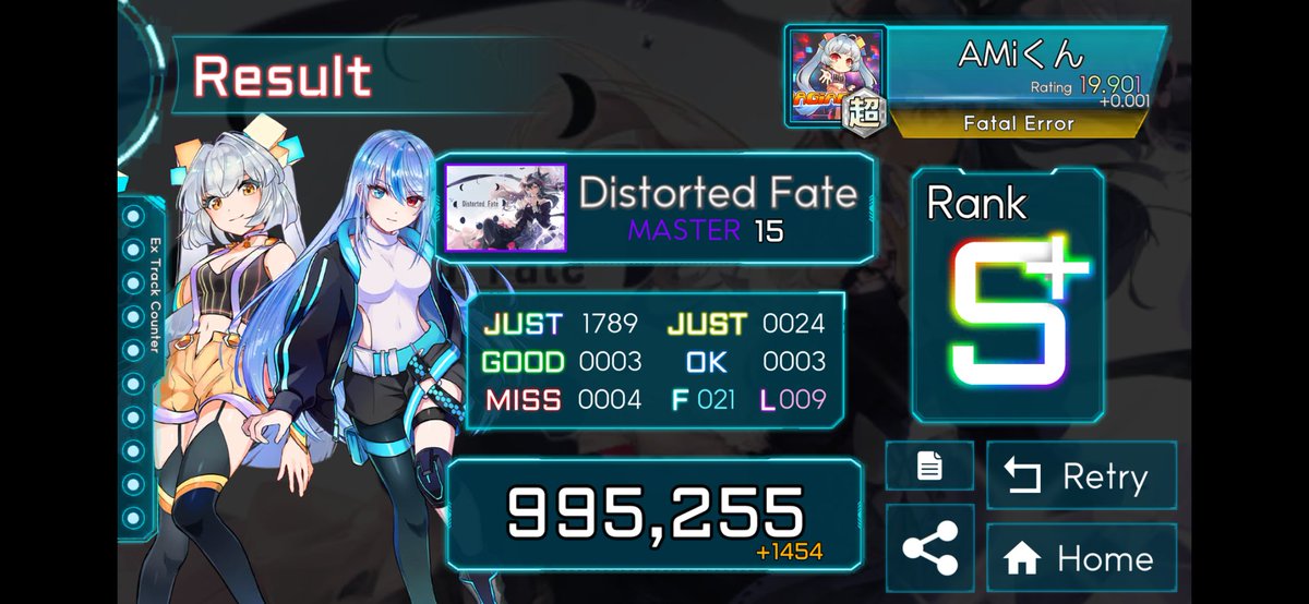 i_AM__AMi___'s tweet image. #TAKUMI_Cubic 
Distorted Fate[Master]でスコア995255を達成！ 
 takumi3.thiqxis.com
S+乗った〜！！！