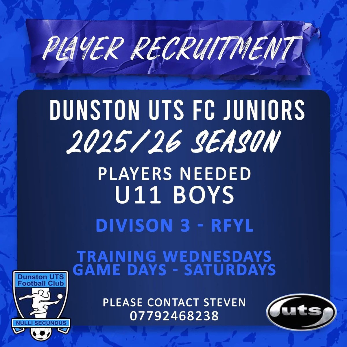 Looking for 2 players to finish our U11s squad off. We are going in to RFYL Division 3 which is Mid - High. Anyone interested get in touch. ⚽️