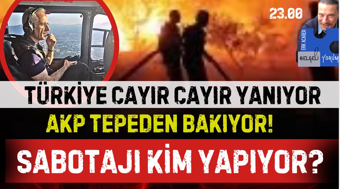 seddesizesek's tweet image. Canlı🔴
Saat 23.00
Türkiye cayır cayır yanıyor AKP tepeden bakıyor!
Sabotajı kim yapıyor?
youtube.com/live/OEi8JV3yu…