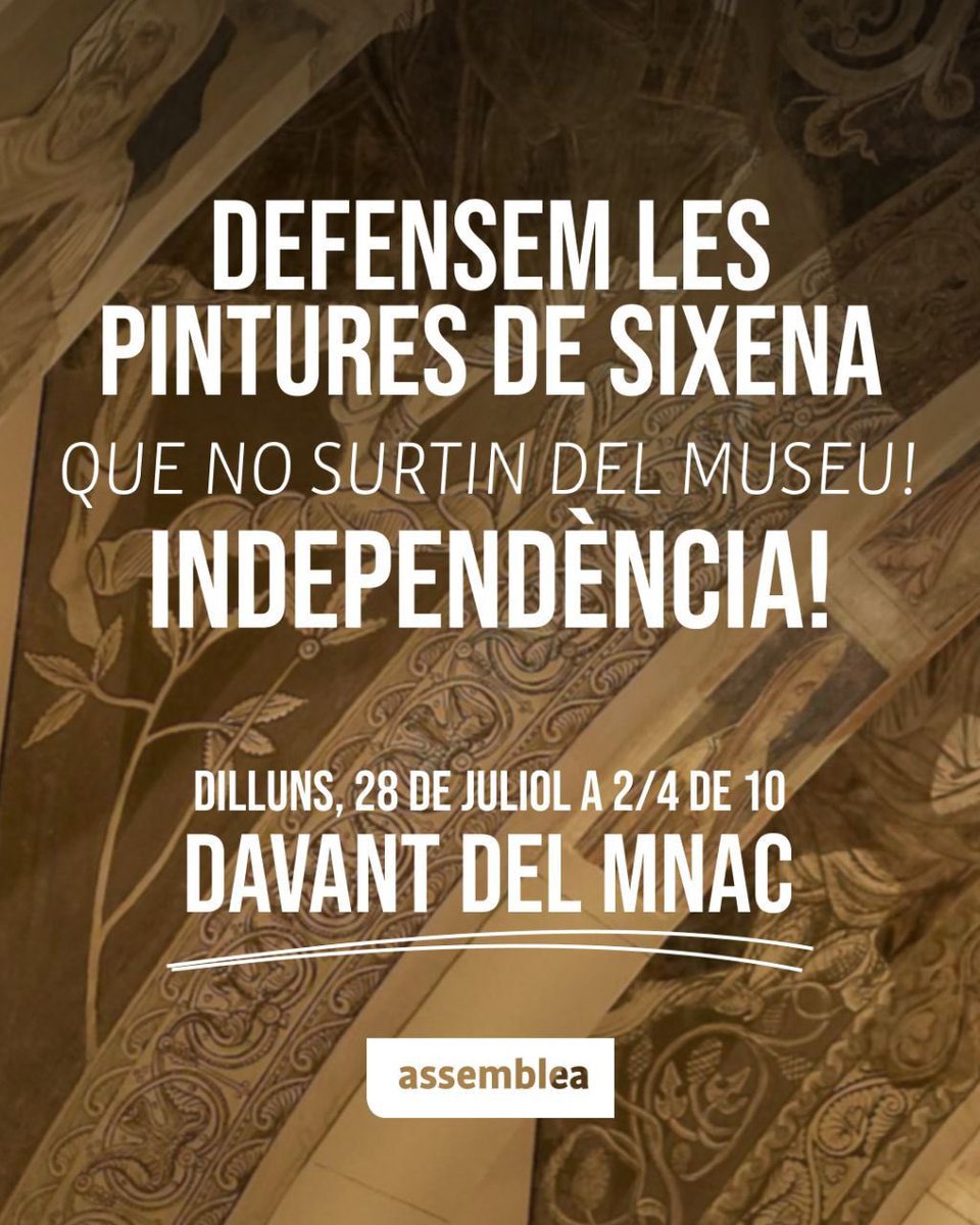 francescd's tweet image. Demà a 2/4 de 10 del matí ens convoca l’@assemblea davant del @MuseuNac_Cat i hi hem de ser. La convocatòria diu dues coses importants:
1. Cal impedir que surtin del Museu per estima a l’Art i a la justícia.
2. Només una Catalunya lliure i independent ens deslliurarà d’aquests…