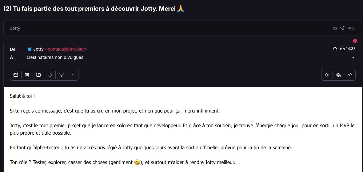 _twinded's tweet image. Ceux qui ce sont inscrits sur jotty.dev ont reçus leur accès pour l&apos;alpha test avant le lancement du MVP à la fin de la semaine 🥳

Pour les autres, RDV dans quelques jours !