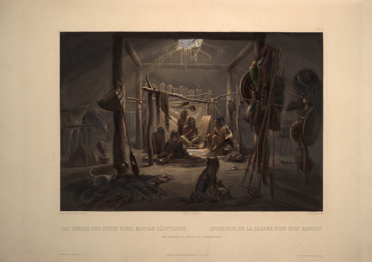 KarlBodmer's tweet image. The Interior of a Hut of a Mandan Chief, plate 19 from Volume 2 of &apos;Travels in the Interior of North America&apos; wikiart.org/en/karl-bodmer…
