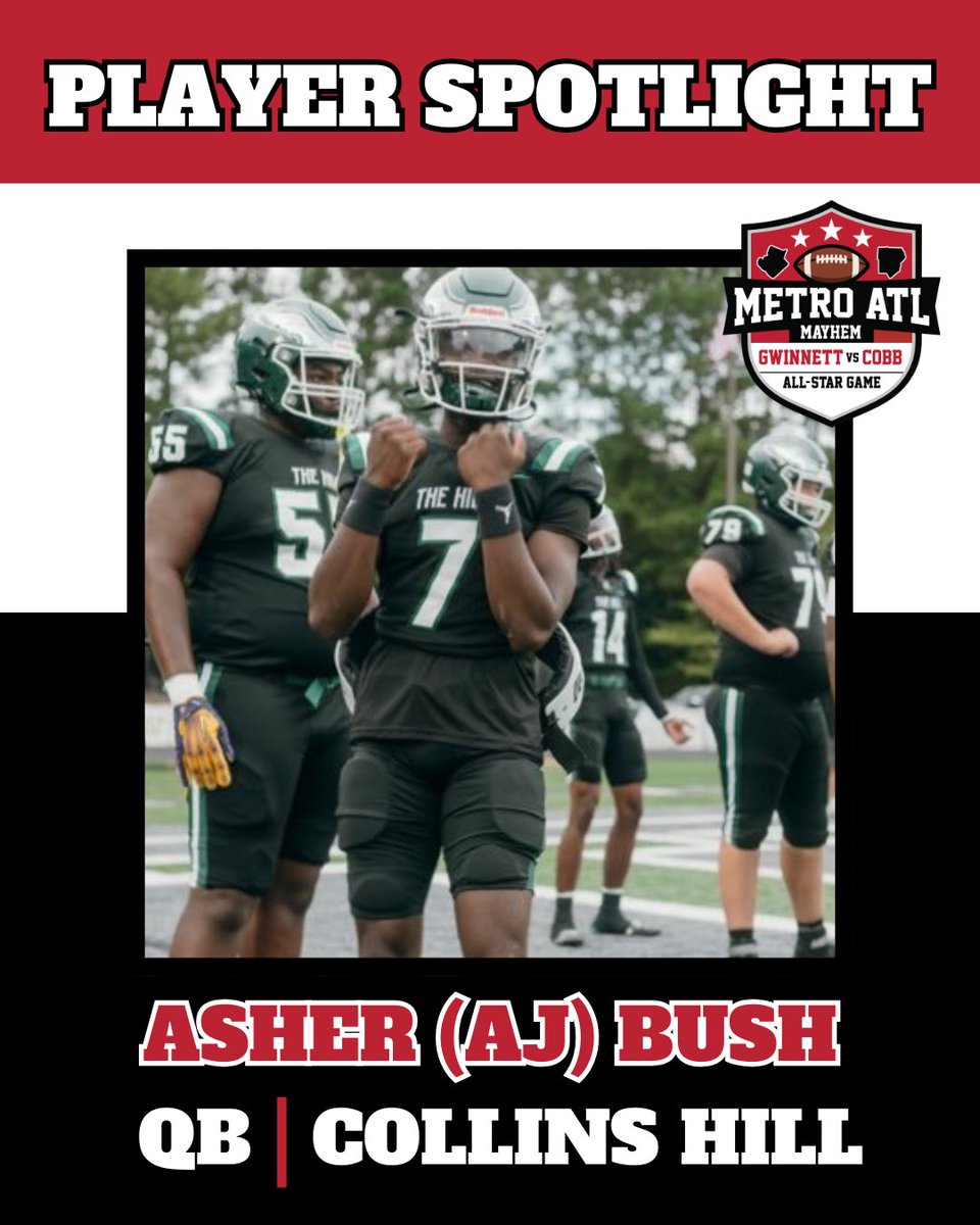 MetroATLMayhem's tweet image. π€ AJ Bush
β‘οΈ @asher_aj
π§βπ Class of 2026
π QB
π« Collins Hill (GA)
π Gwinnett County
π₯ hudl.com/v/2Ritgx