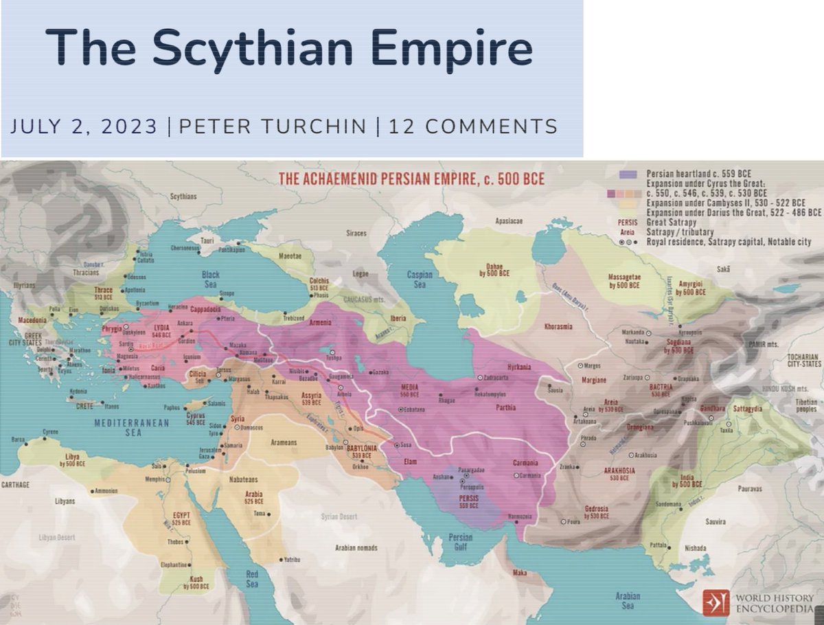 aeberman12's tweet image. The Scythians revolutionized warfare by combining horseback riding with powerful recurved bows around 650 BCE, writes @Peter_Turchin
Mounted archers--the most important military revolution before gunpowder, transformed warfare & lead to what has become modern geopoltics…