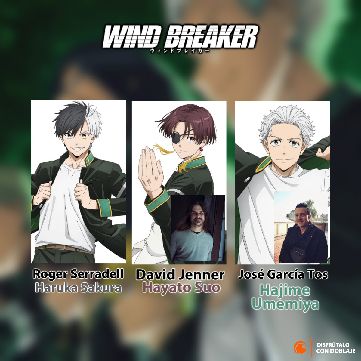 THEK3VINF2P_'s tweet image. ¡CONOCE EL REPARTO DEL DOBLAJE CASTELLANO DE WIND BREAKER Temporada 1!
🎙️Roger Serradell como Haruka Sakura
🎙️David Jenner como Hayato Suo
🎙️José García Tos como Hajime Umemiya
🎙️Iván Priego Posada como Akihiko Nirei
🎙️Carlos Calvo como Toma Hiragi
Disponible en Crunchyroll