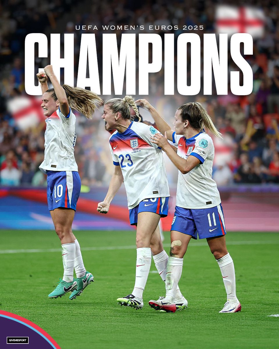 GiveMeSport's tweet image. ENGLAND ARE BACK-TO-BACK WOMEN’S EUROS CHAMPIONS! 🏆🏴󠁧󠁢󠁥󠁮󠁧󠁿
