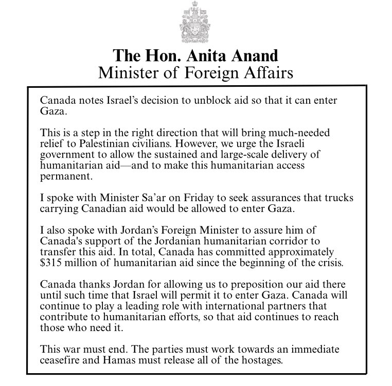 Please see my statement on the announcement of temporary humanitarian corridors in Gaza: