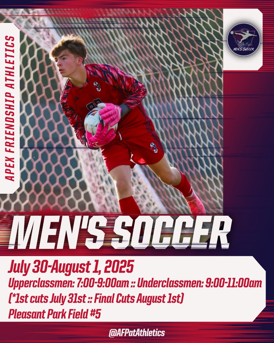 AFPatAthletics's tweet image. Round off the morning on Wednesday with @AFHS_Cheer π£, @AFPatriotFB π, @AFHS_MWTennis πΎ and @AFHS_MWSoccer β½οΈ tryouts. Details β¬οΈ #PatFam #RepAFHS