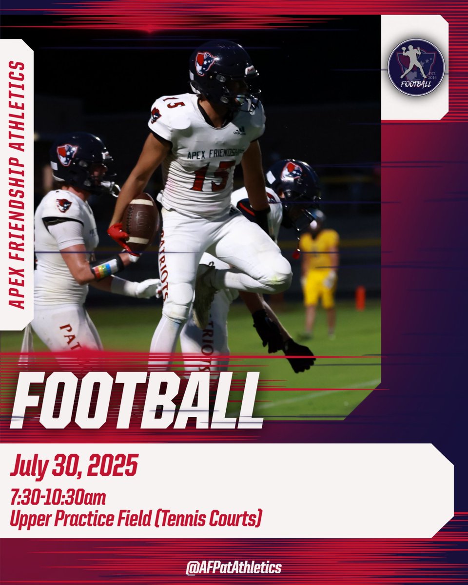 AFPatAthletics's tweet image. Round off the morning on Wednesday with @AFHS_Cheer π£, @AFPatriotFB π, @AFHS_MWTennis πΎ and @AFHS_MWSoccer β½οΈ tryouts. Details β¬οΈ #PatFam #RepAFHS