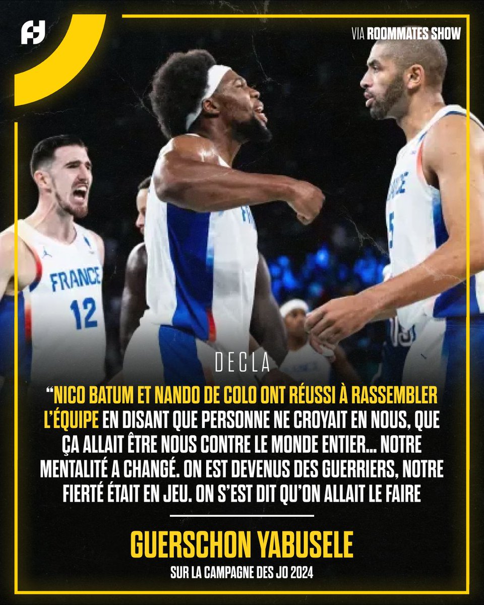 FirstTeam101's tweet image. Les révélations de Guerschon Yabusele sur l'EDF lors de la campagne des J0 2024 🎙️🇫🇷
Invité du @Roommates_Show, le podcast de ses nouveaux coéquipiers Josh Hart et Jalen Brunson, Guerschon est revenu sur la dernière compétition des Bleus !