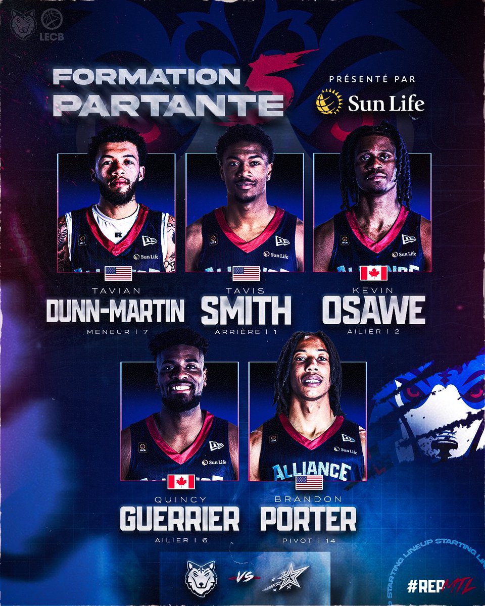 Notre formation partante pour le match de cet après-midi 🖐️🔥

Our starting five for this afternoon’s game 👊

Présenté par @sunlifeqc

📲 Regarde le match en direct et gratuitement sur CEBL+