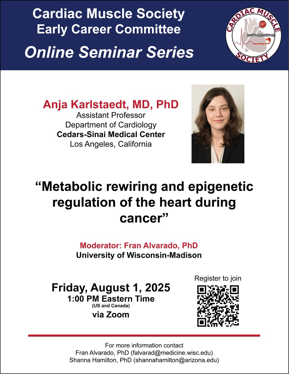 MuscleCardiac's tweet image. Please join us for the next CMS-ECC Online Seminar Friday, August 1, 2025, 1:00 PM Eastern Time (US & Canada)
Register in advance:
uwmadison.zoom.us/meeting/regist…
After registering, you will receive a confirmation email with a calendar invite and information to join the meeting.