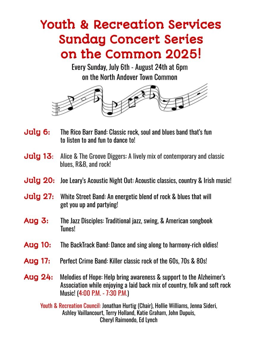 Come see White Street Band at 6pm on the Common!