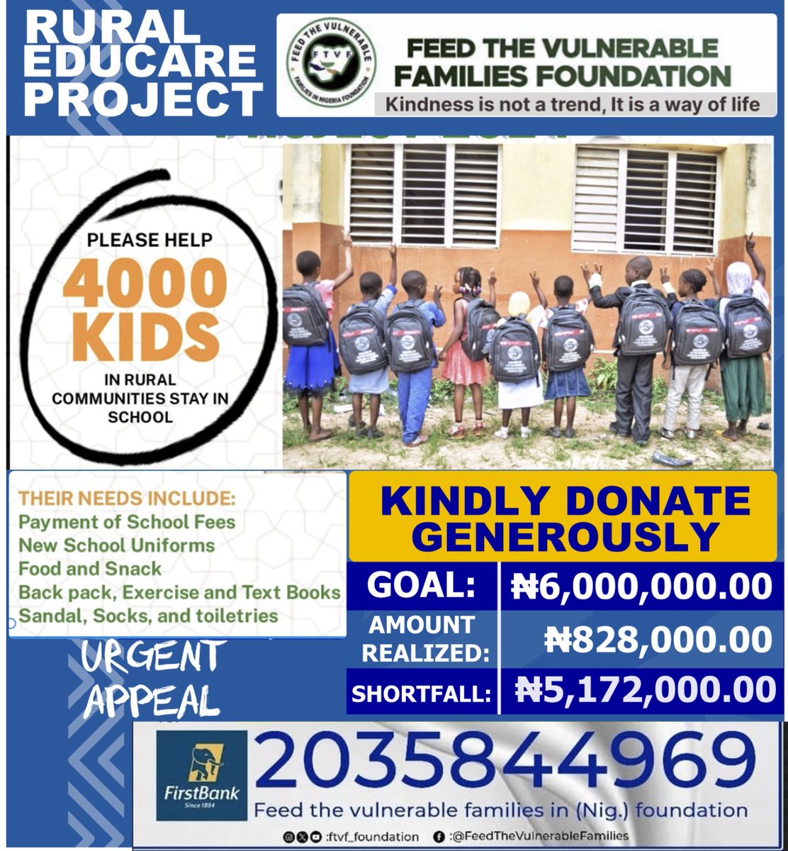 BintSodeeq's tweet image. Kids in marginalized communities often find themselves at the crossroads of systemic neglect and social exclusion. Factors such as poverty, limited access to quality education play a critical role in defining their daily struggles.
2035844969
First Bank

Kindly support this cause