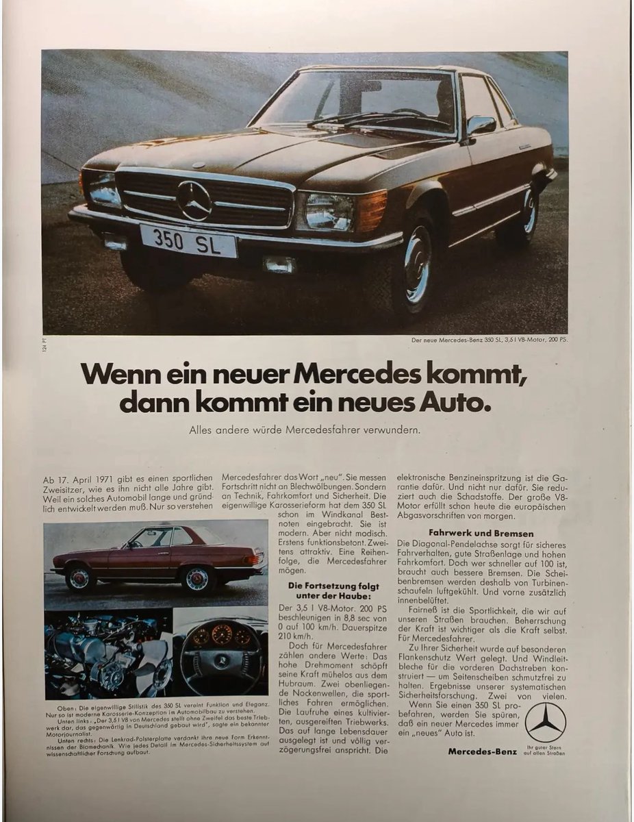 retro_kiste's tweet image. Werbung von Mercedes von 1971 für den neuen SL
