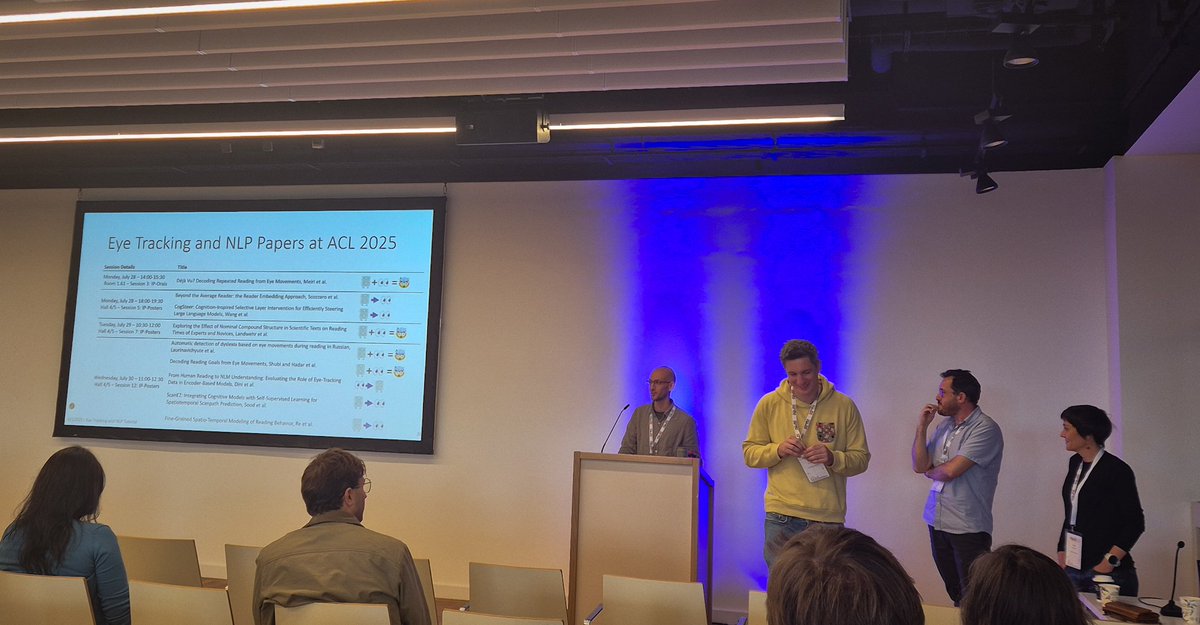 ecekt2's tweet image. Very nice tutorial on eye-tracking and NLP at ACL 2025! @qube_si @scaperex @LenaAJaeger @whylikethis_ #acl2025 #acl2025nlp