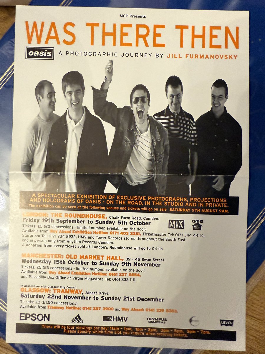 BritsPieces's tweet image. Old flyer for Jill Furmanovsky’s Oasis book, Was There Then.

From memory, I think it came in the envelope with some gig tickets (when tickets came through the post!).