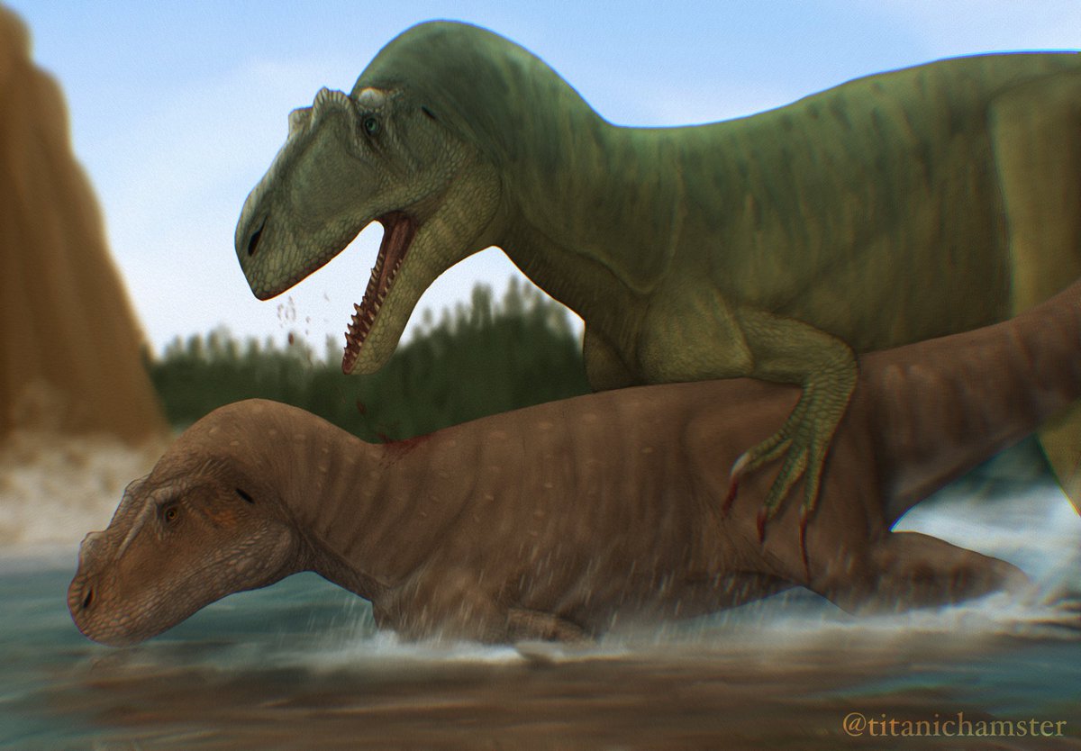 In Early Jurassic Argentina, an Asfaltovenator chases down an unfortunate Eoabelisaurus