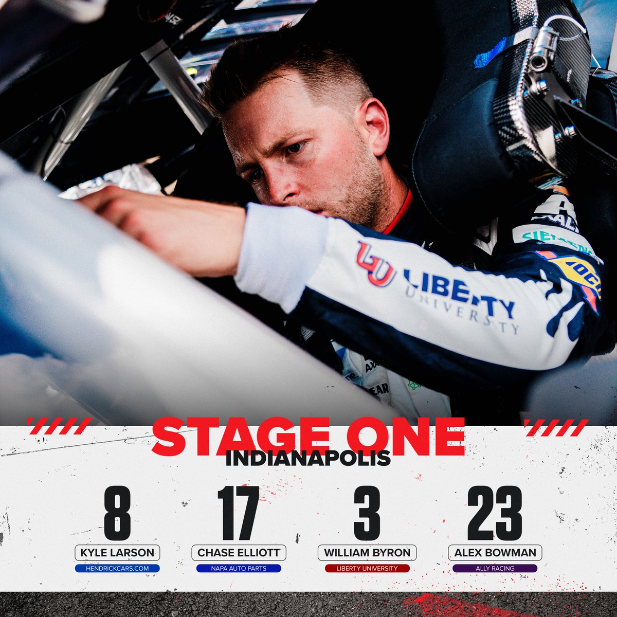 TeamHendrick's tweet image. Stage one done in Indy.