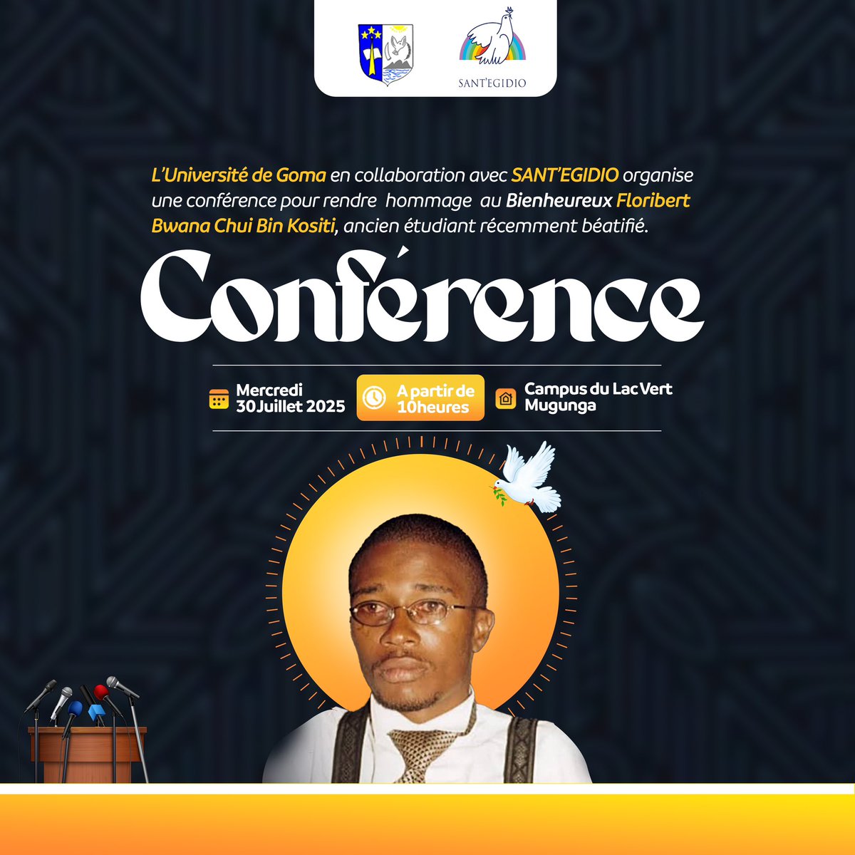 UNIVERSITE DE GOMA-UNIGOM (@unigom_rdc) on Twitter photo 🟢Ce 30 juillet 2025 nous allons rendre hommage au Bienheureux Bwana Chui.
Venez nombreux célébrer ce modèle d’intégrité et de bravoure 🥳
#UNIGOM #Beatification #hommage 🟢Ce 30 juillet 2025 nous allons rendre hommage au Bienheureux Bwana Chui.
Venez nombreux célébrer ce modèle d’intégrité et de bravoure 🥳
#UNIGOM #Beatification #hommage