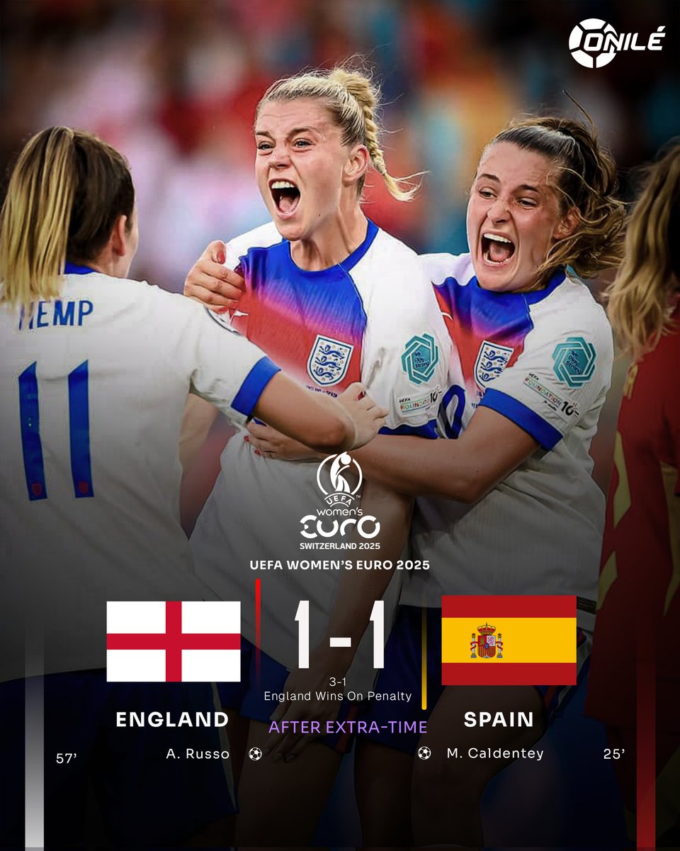 MrOnile_'s tweet image. ENGLAND ARE UEFA WOMEN'S EURO 2025 CHAMPIONS 🏴 🏆
The Lionesses have now won the Euro for the 2nd time in a row 🎉 👏
#Onile #UEFAWomensEuro #England