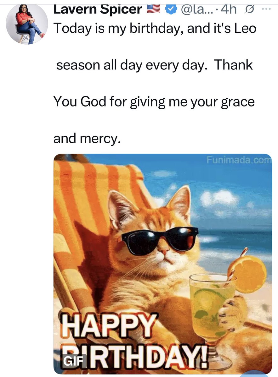It's 🇺🇸 Tiff 🇺🇸 (@tiffmoodnukes) on Twitter photo Let say a Happy Birthday to <a href="/lavern_spicer/">Lavern Spicer 🇺🇸</a> my fierce AsF badass patriot sistah! 🎁 🎉 🎂
And many, many ‘mo on the dance ‘flo!
Love you gurrl! Our phone conversations have had me rollin!
Love your fight, your heart, and your voice!
May God continue to bless you with Let say a Happy Birthday to <a href="/lavern_spicer/">Lavern Spicer 🇺🇸</a> my fierce AsF badass patriot sistah! 🎁 🎉 🎂
And many, many ‘mo on the dance ‘flo!
Love you gurrl! Our phone conversations have had me rollin!
Love your fight, your heart, and your voice!
May God continue to bless you with