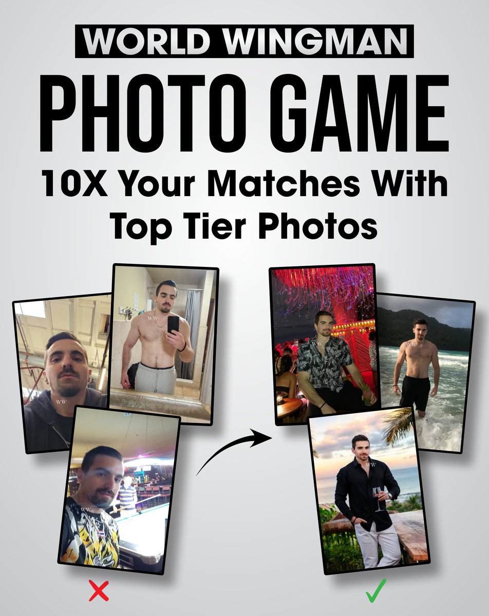 WorldWingman's tweet image. The fastest and best way to get more matches and lays with online dating is to get better photos.
Here's exactly how to do it right:
wingmanworld.gumroad.com/l/photogame