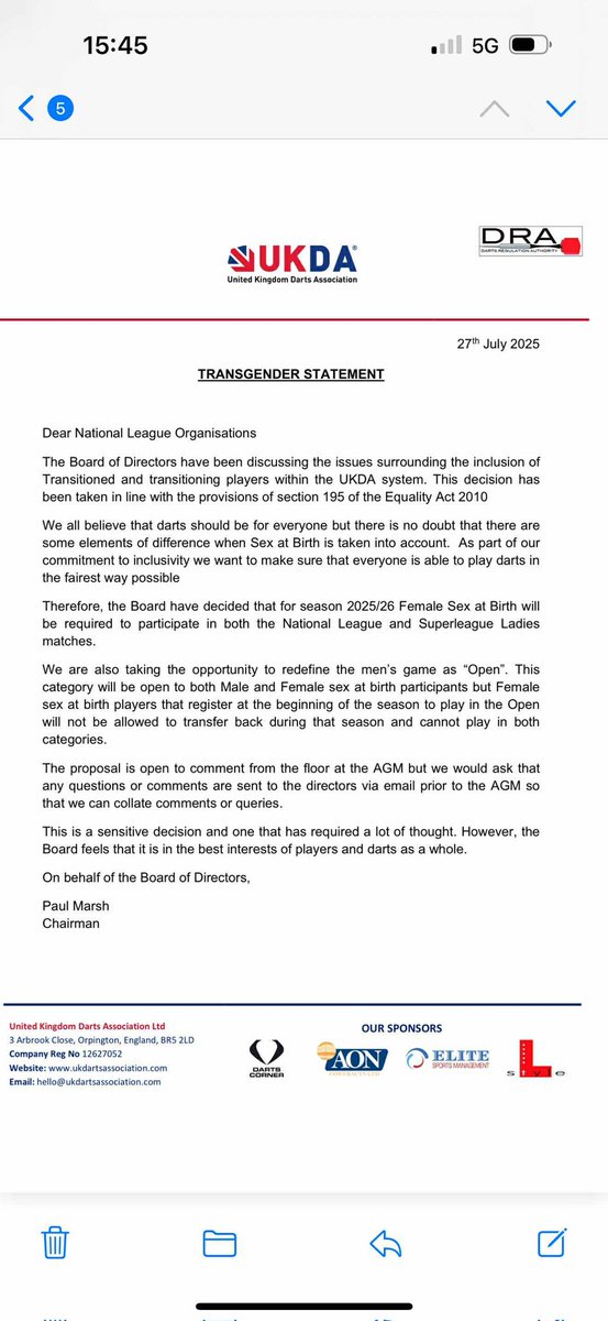 Deta Hedman (@deta132) on Twitter photo Announced today at UKDA finals county darts women's section will be gender at birth , now it's down to WDF and <a href="/OfficialPDC/">PDC Darts</a> to do the right thing .<a href="/SexMattersOrg/">Sex Matters</a> <a href="/SportSEENuk/">SEENinSport</a> <a href="/WomensRightsNet/">Women's Rights Network - WRN</a> Announced today at UKDA finals county darts women's section will be gender at birth , now it's down to WDF and <a href="/OfficialPDC/">PDC Darts</a> to do the right thing .<a href="/SexMattersOrg/">Sex Matters</a> <a href="/SportSEENuk/">SEENinSport</a> <a href="/WomensRightsNet/">Women's Rights Network - WRN</a>