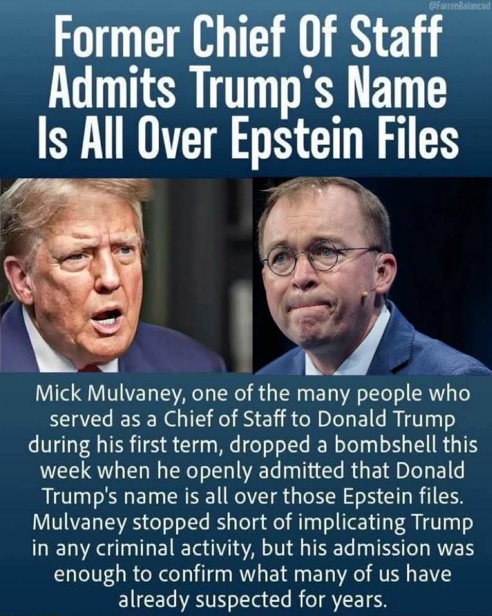 kingwolfe96's tweet image. Former Chief of Staff Mick Mulvaney ADMITS Trump's Name Is ALL OVER The Epstein Files.
#Trump #TrumpEpsteinCoverup
#EpsteinTrumpFiles #GhislaineMaxwell