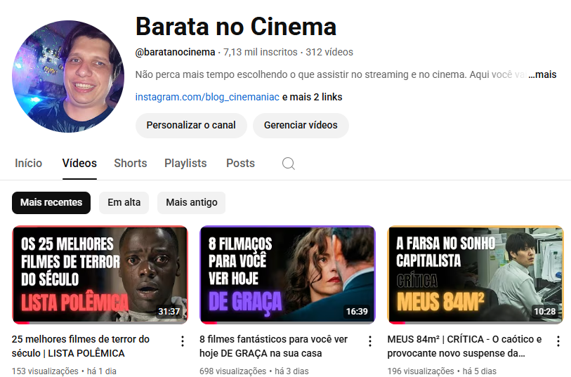thiagobarata87's tweet image. Quem tá me seguindo lá no Youtube? Queria muito chegar aos 10 mil seguidores por lá ainda em 2025. Hoje vou publicar uma listinha daquelas... DE AMIGO! Então se inscreve no Barata no Cinema e ativa as notificações.