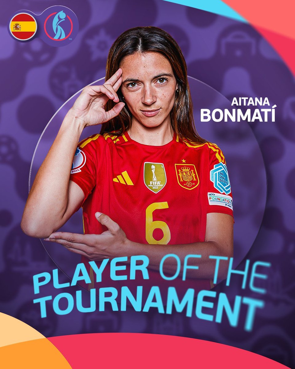 Erafutbolfem's tweet image. ⭐️ Aitana Bonmatí ha sido elegida la mejor jugadora de la Eurocopa

🔝 La centrocampista española ha firmado un torneo de menos a más, en el que logró el pase a la final con un gol en la prórroga

💪 Llegó muy justa al inicio del campeonato por una meningitis vírica que le…