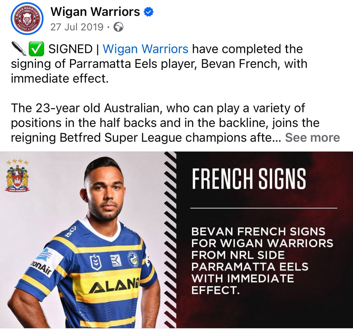 chrisholme1983's tweet image. History made……….
6 years ago today @WiganWarriorsRL signed Bevan French