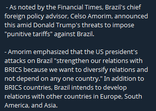 hbj_r77032's tweet photo. BRICS se fortalece: Brasil dobrará seus compromissos com o bloco em resposta as tarifas punitivas de Donald Trump.
#Brazil #brasilsoberanocomlula #respectbrasiltrump https://t.co/mVG1BXyPAE