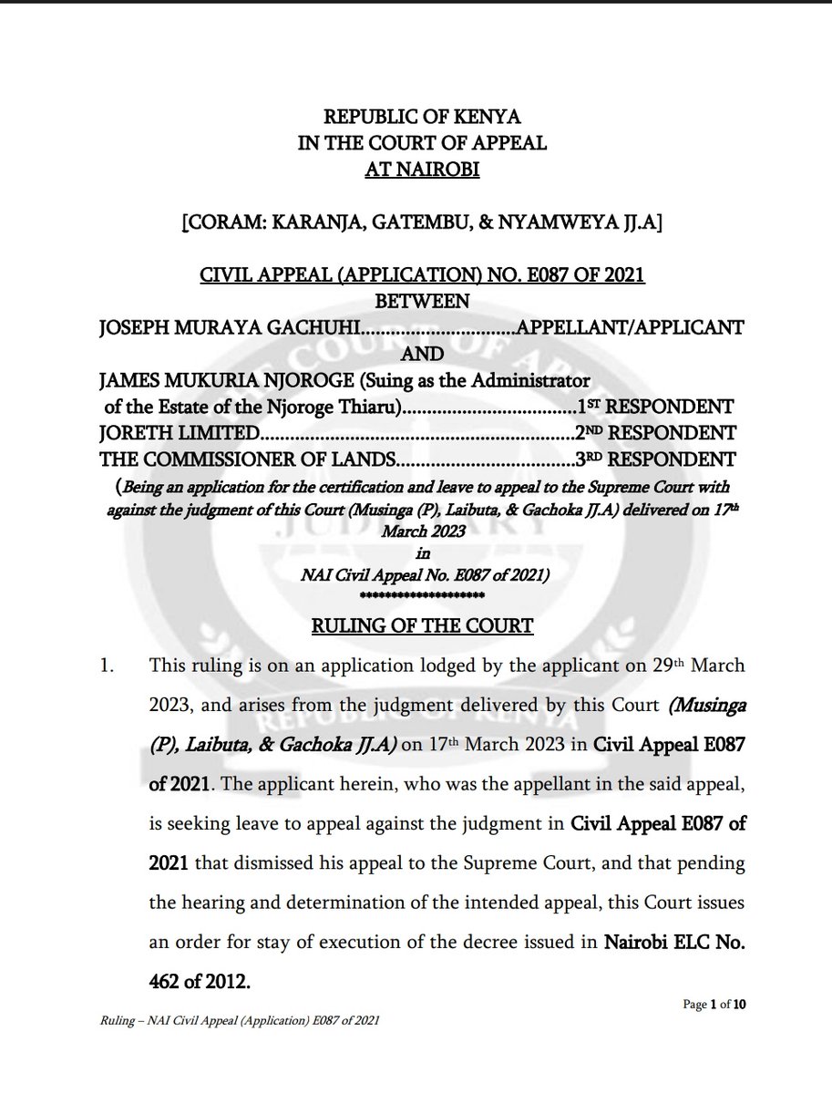 KensonMutethia's tweet image. I've seen this issue arise severally and Advocates should take judicial notice by now: The Court of Appeal does not have jurisdiction & it is restated so severally, to stay its own Judgments. Theres no equivalent O42 R6 in CoA Rules by which you stay HC & Subordinates Judgments.