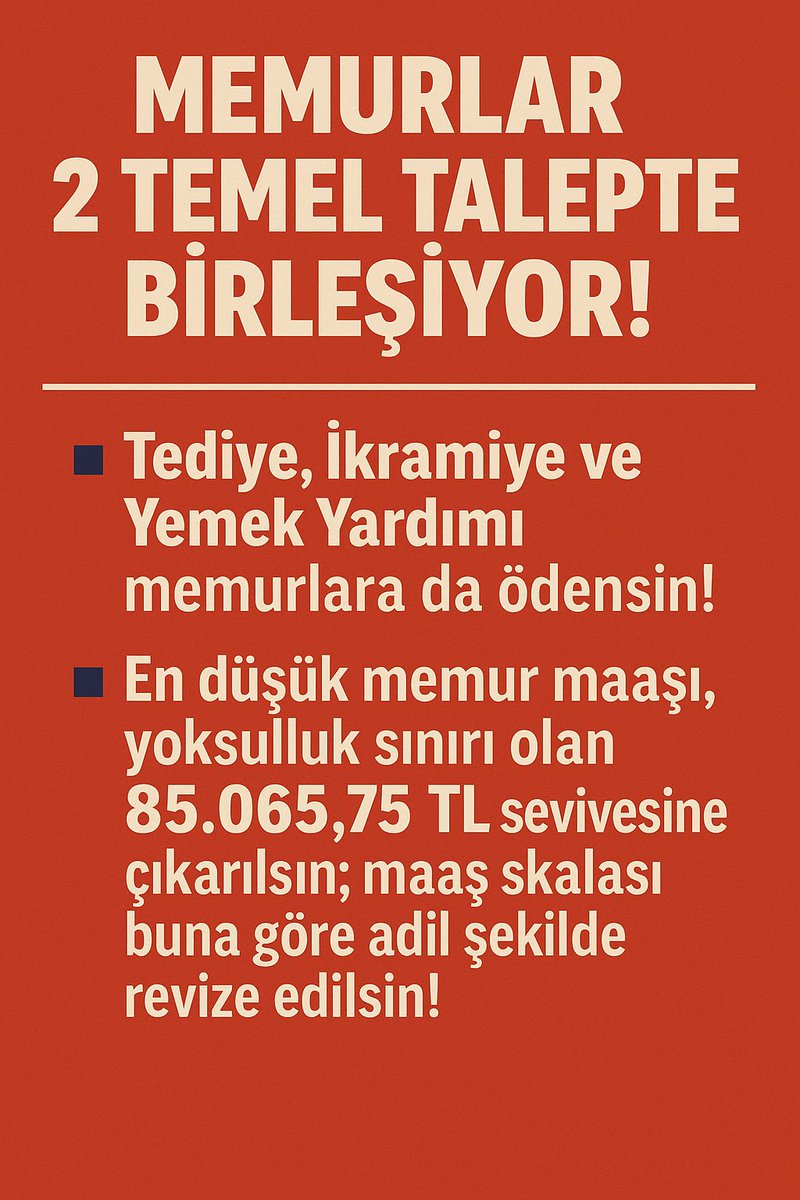 657HakPlatformu's tweet image. #MemuraKazanımZamanı 

Kamu İşvereni, işçi sendikalarının teklifini yükseltirken

Memur sendikalarının tekliflerini düşürmemelidir !

İşçi sendikalarına cömert olanlar,
86 milyona hizmet veren memurlara da cömert olmalıdır!