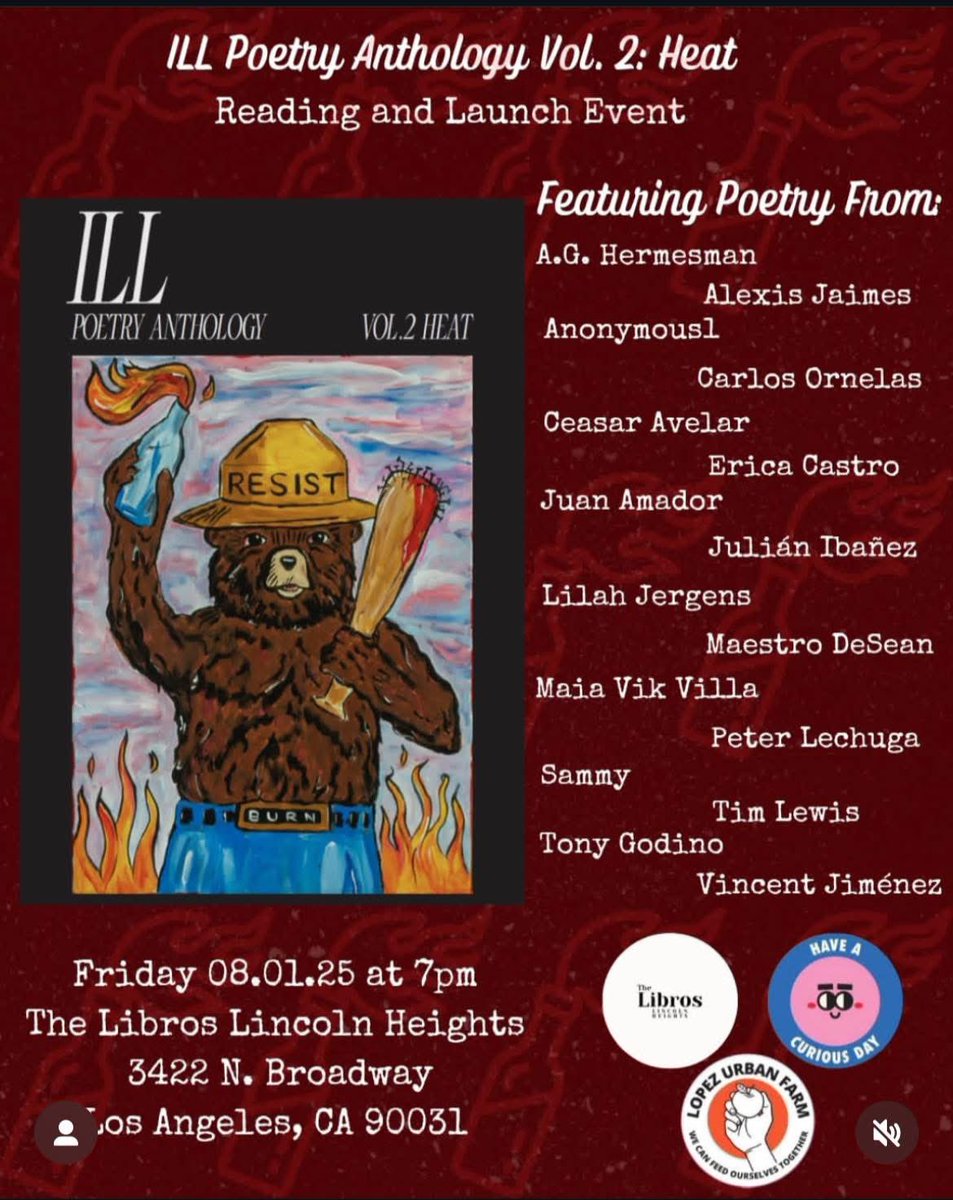 Grateful to have some recent poems published by the ILL Poetry Anthology by Curious Publishing and Lopez Urban Farm! Come visit the Libros Lincoln Heights to listen to some of the authors featured in the magazine do a reading!
