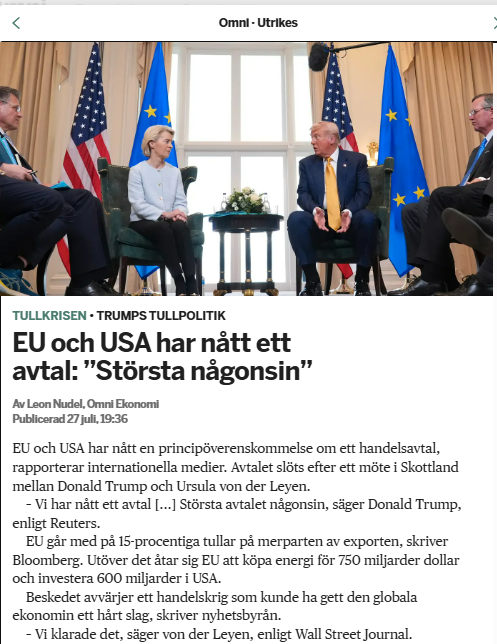BroderNilsson's tweet photo. EU kapitulerar &amp; betalar.

Borde vara en tydlig signal till den allmänna opinionen i EU att unionen har vasall-status.

Andra delar av världen verkar redan förstått detta.
Ursulas senaste besök i Kina är ett tydligt exempel. https://t.co/jXIrMDxcOC