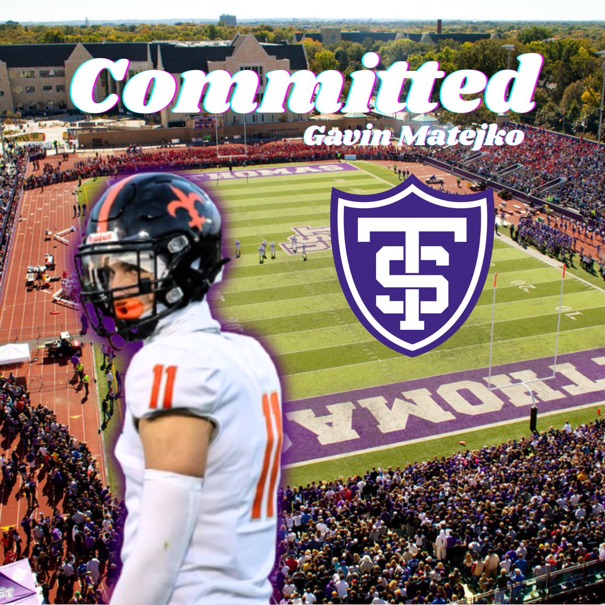 Proud to announce our first commit from the class of 2026!
WR/TE Gavin Matejko is headed to St. Thomas to continue his football career. Well deserved. Big things ahead. 
<a href="/GavinMatejko2/">Gavin Matejko</a> <a href="/CoachPossley/">Nolan Possley</a> <a href="/UST_Football/">St. Thomas Football</a>